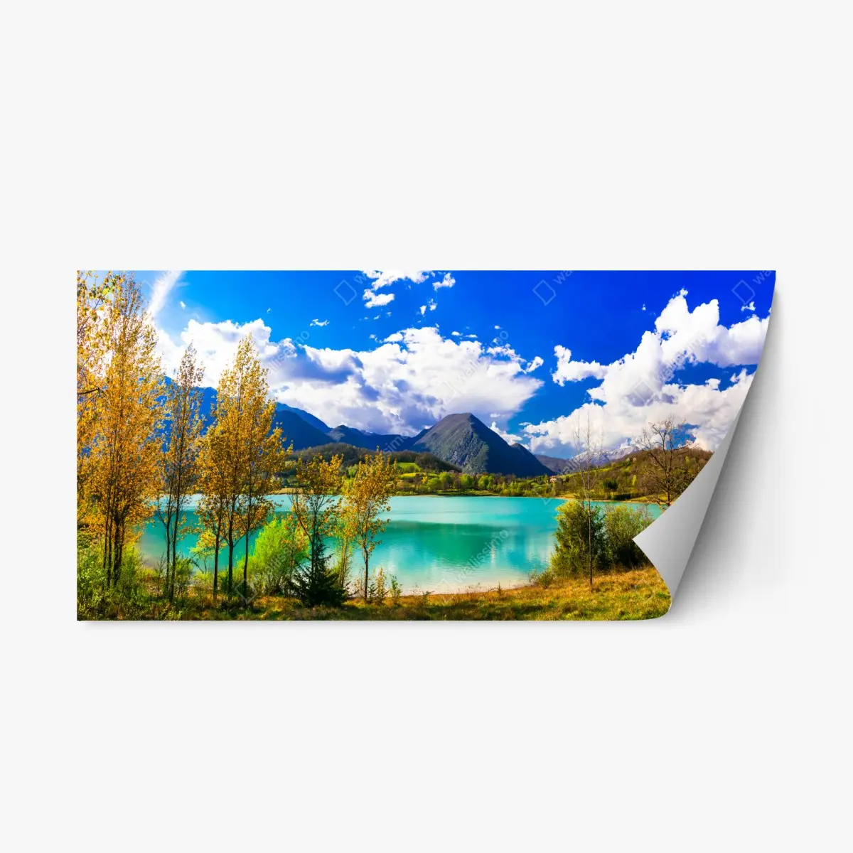 Repositionable sticker turquoise lake mountain panorama • Wallissimo® Repositionable sticker turquoise lake mountain panorama • Wallissimo®