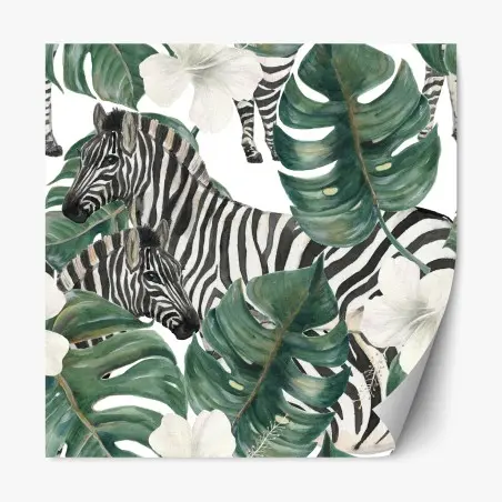 Repositionable sticker tropical zebra botanical pattern • Wallissimo®