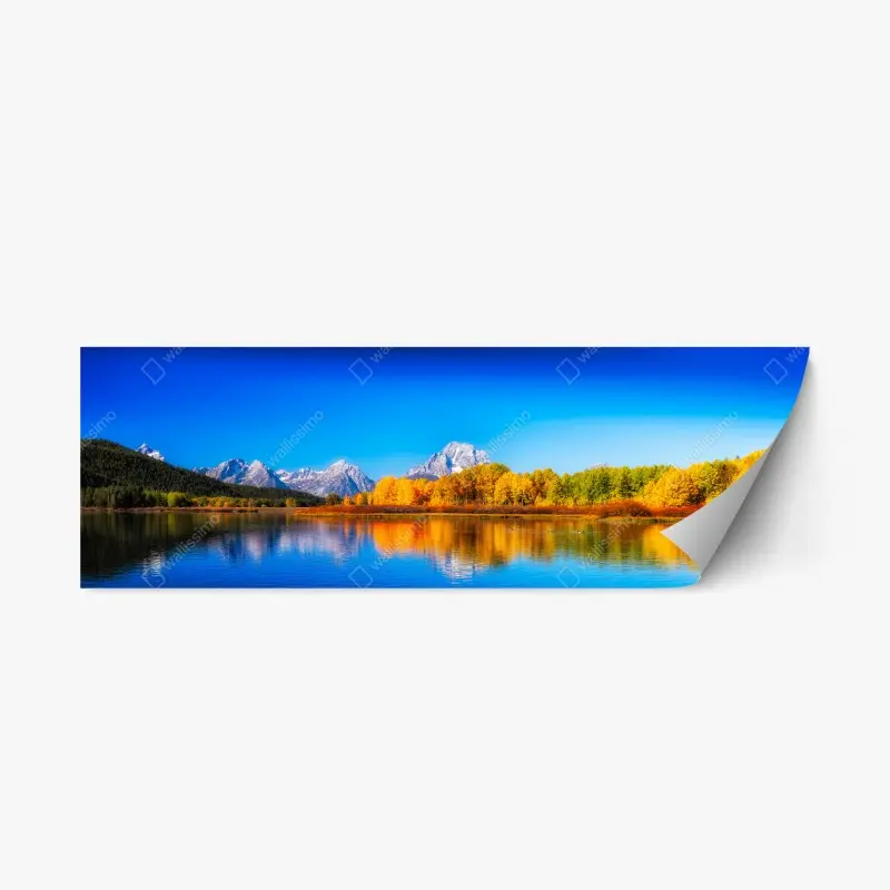 Repositionable sticker autumn mountains and lake reflections