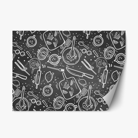 Repositionable sticker kitchen chalkboard doodle pattern • Wallissimo®
