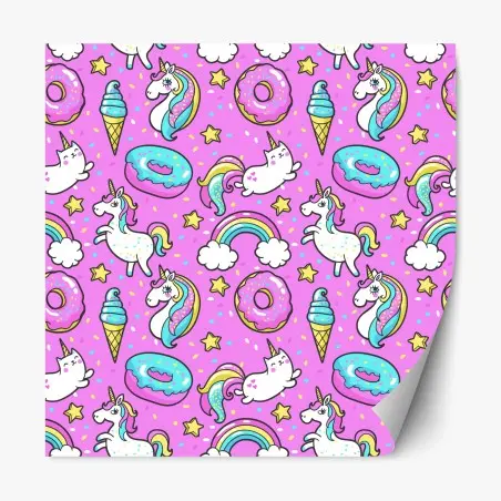 Repositionable sticker pastel unicorns and sweets pattern • Wallissimo®