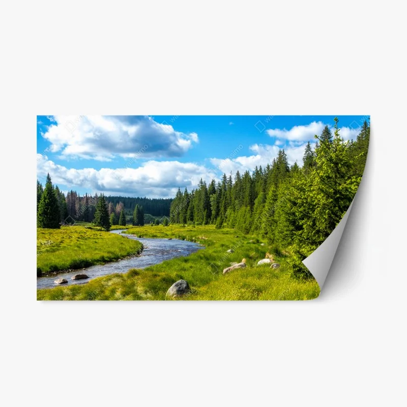 Repositionable sticker serene riverside meadow