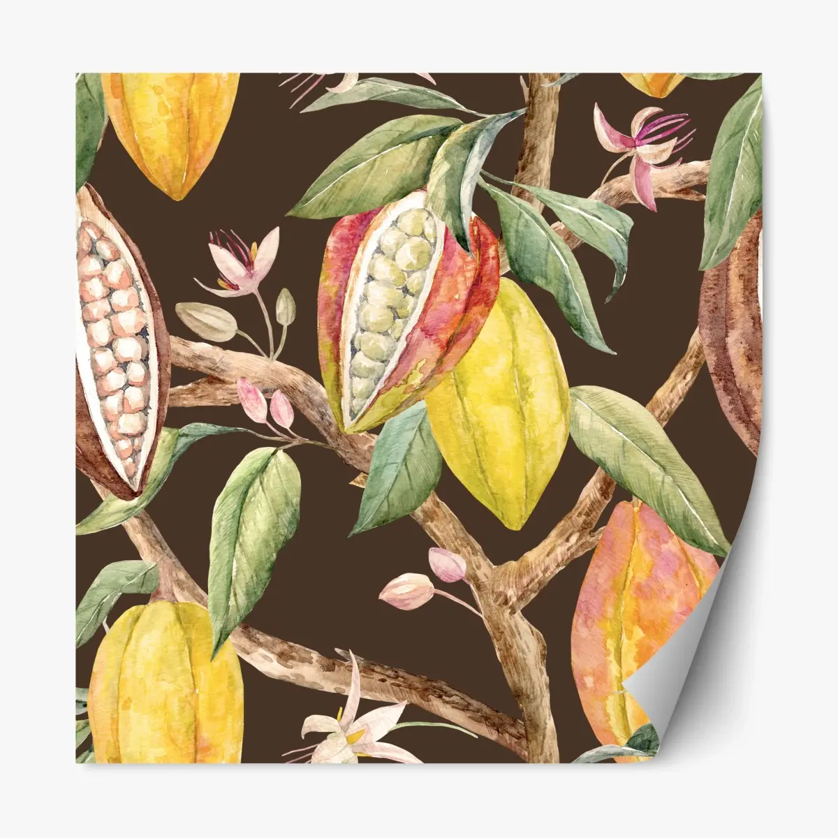 Repositionable sticker watercolor cocoa pods botanical pattern • Wallissimo® Repositionable sticker watercolor cocoa pods botanical pattern • Wallissimo®