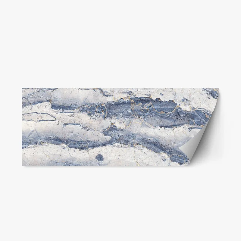 Repositionable sticker blue marble texture with gold veins