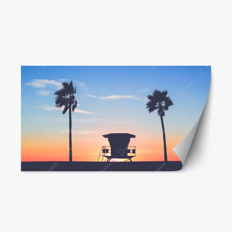 Repositionable sticker sunset silhouette at the beach