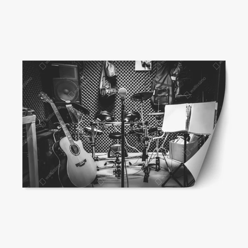 Repositionable sticker monochrome music studio corner
