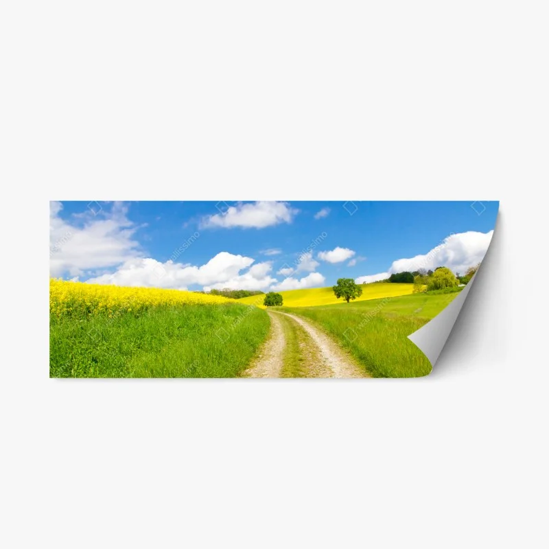 Repositionable sticker sunny country lane through yellow fields
