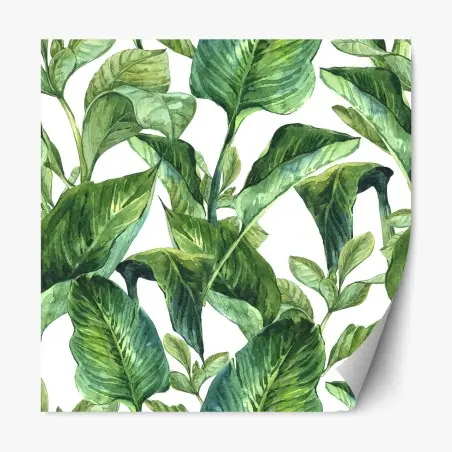 Repositionable sticker lush watercolor tropical leaves pattern • Wallissimo®