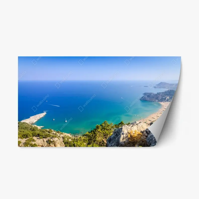 Repositionable sticker sunlit turquoise bay panorama