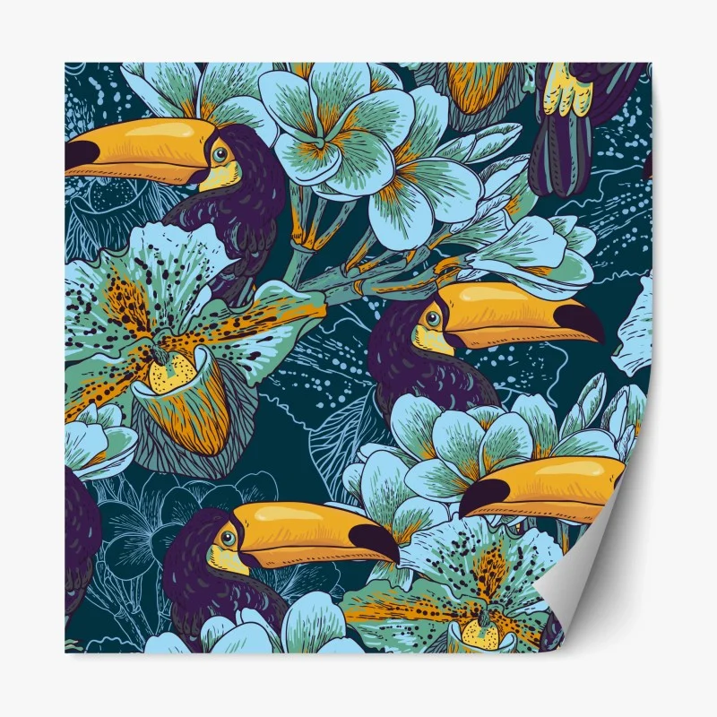 Repositionable sticker tropical toucan floral pattern