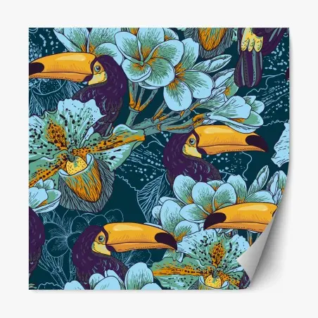 Repositionable sticker tropical toucan floral pattern • Wallissimo®