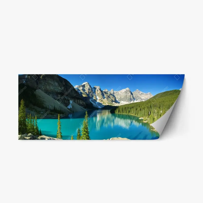 Repositionable sticker tranquil turquoise mountain lake panorama