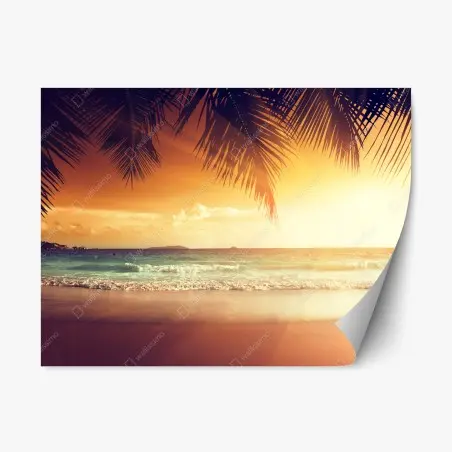 Repositionable sticker Caribbean sunset beach at dusk • Wallissimo®