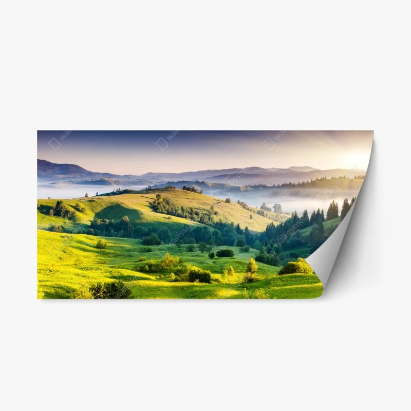 Repositionable sticker Carpathian sunset over rolling green hills
