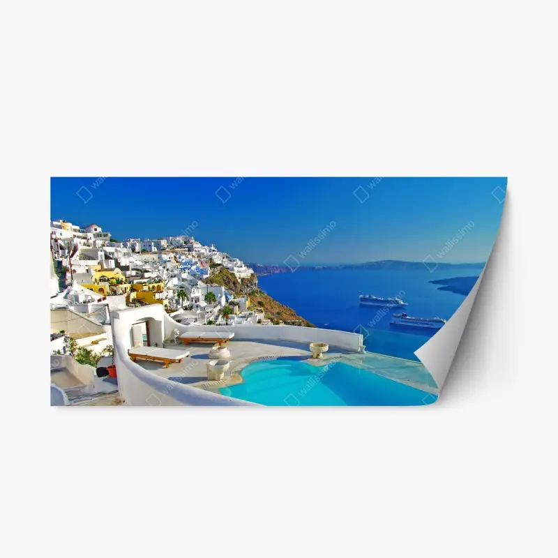 Repositionable sticker Santorini cliffside sea view with pool