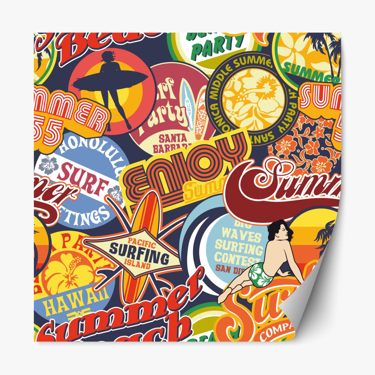 Repositionable sticker retro surf sticker collage • Wallissimo® Repositionable sticker retro surf sticker collage • Wallissimo®