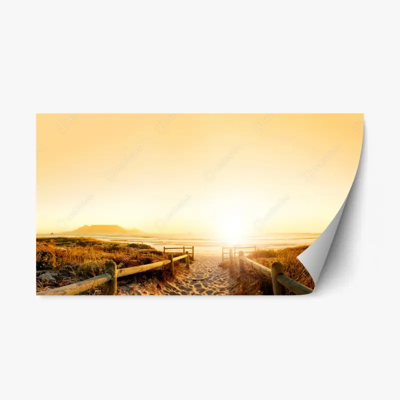 Repositionable sticker golden sunset beach panorama with Table Mountain