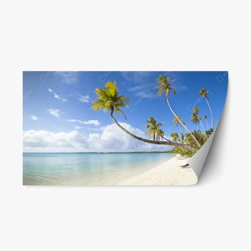 Repositionable sticker tropical turquoise beach with leaning palm