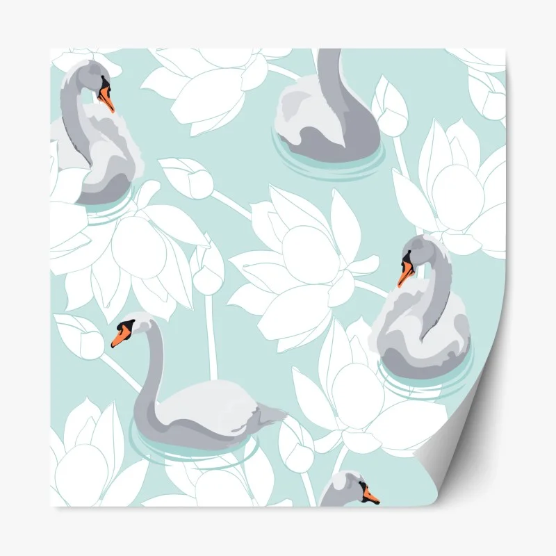 Repositionable sticker serene swans and lotus pattern