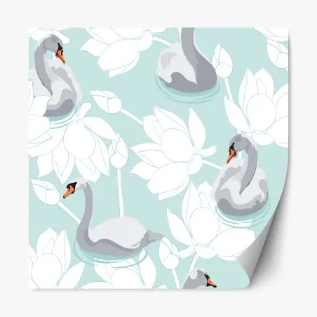 Repositionable sticker serene swans and lotus pattern • Wallissimo®