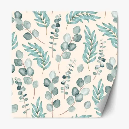 Repositionable sticker pastel eucalyptus leaf pattern • Wallissimo®