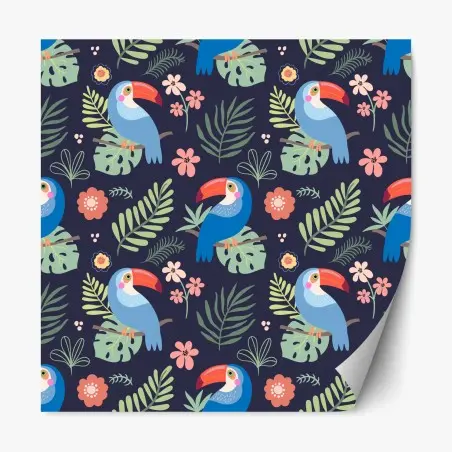 Repositionable sticker tropical toucan pattern on navy • Wallissimo®