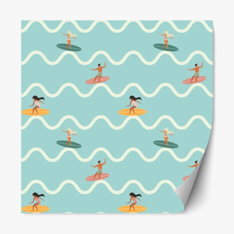 Repositionable sticker surfing waves seamless pattern