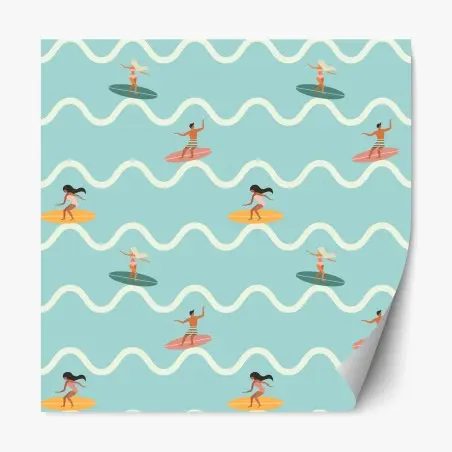 Repositionable sticker surfing waves seamless pattern • Wallissimo®