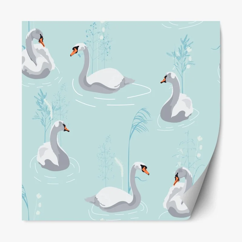 Repositionable sticker gentle swans on a turquoise pond