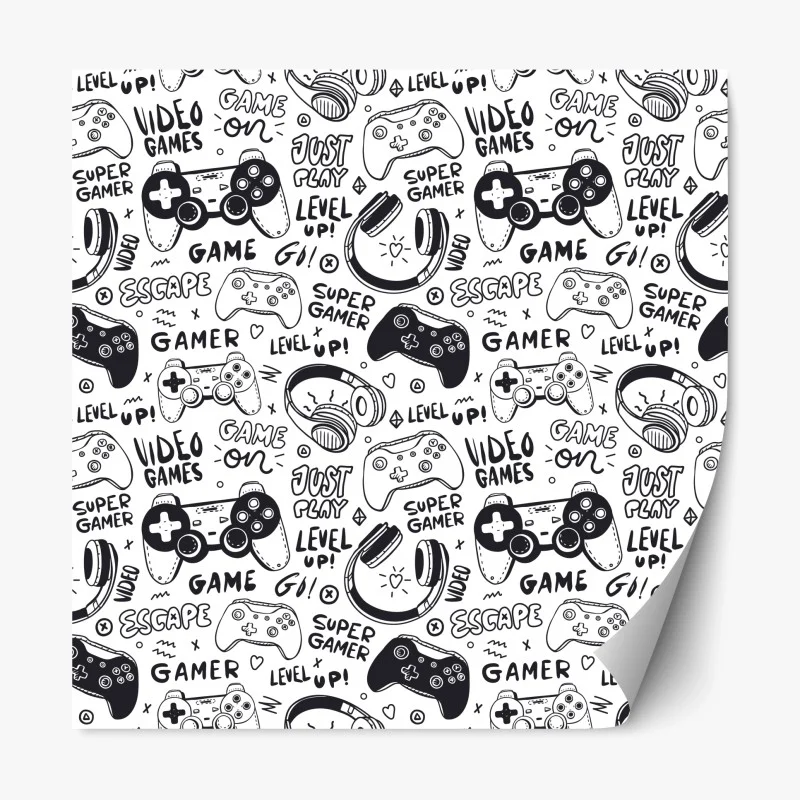 Repositionable sticker gaming doodle pattern with controllers