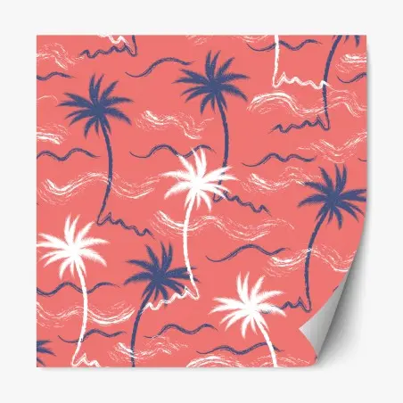 Repositionable sticker tropical palm pattern in coral and navy • Wallissimo®