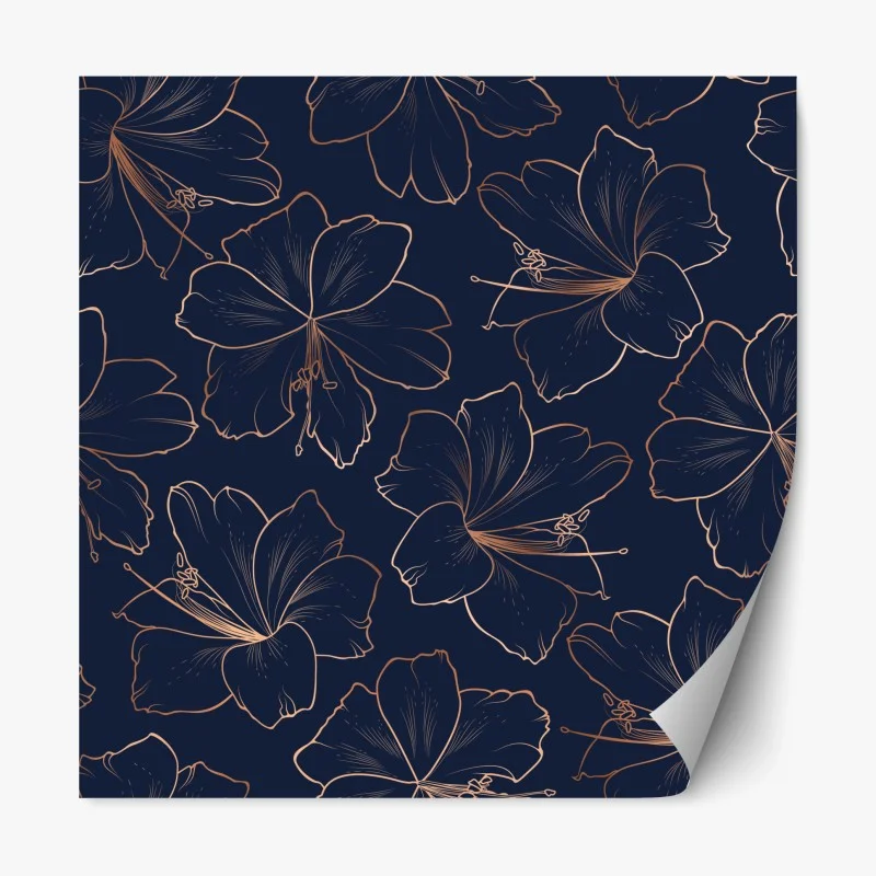 Repositionable sticker navy and gold floral line art print