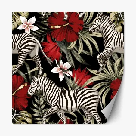 Repositionable sticker tropical zebra floral pattern • Wallissimo®