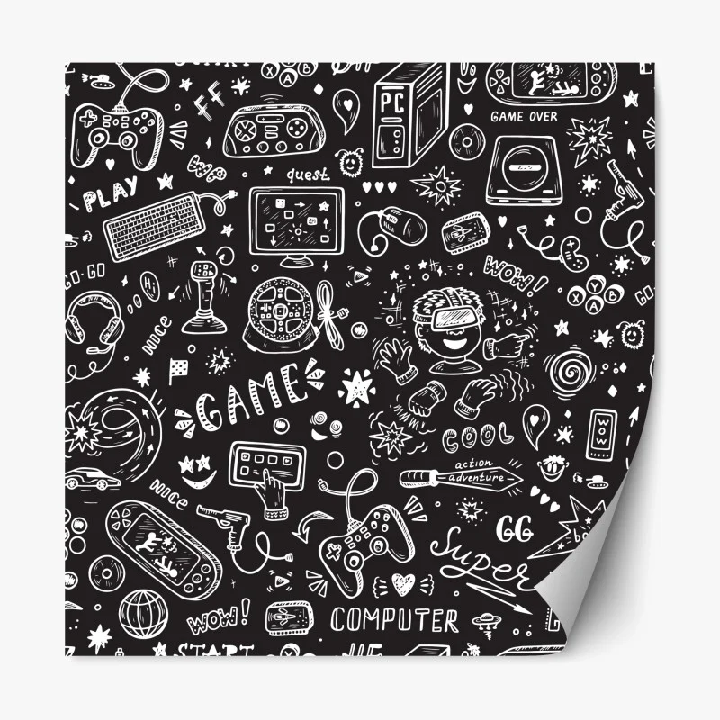 Repositionable sticker hand-drawn gaming pattern