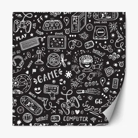 Repositionable sticker hand-drawn gaming pattern • Wallissimo®