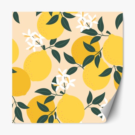 Repositionable sticker bright lemon botanical pattern • Wallissimo®