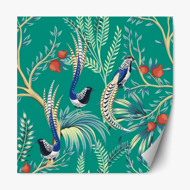 Repositionable sticker exotic bird and pomegranate pattern