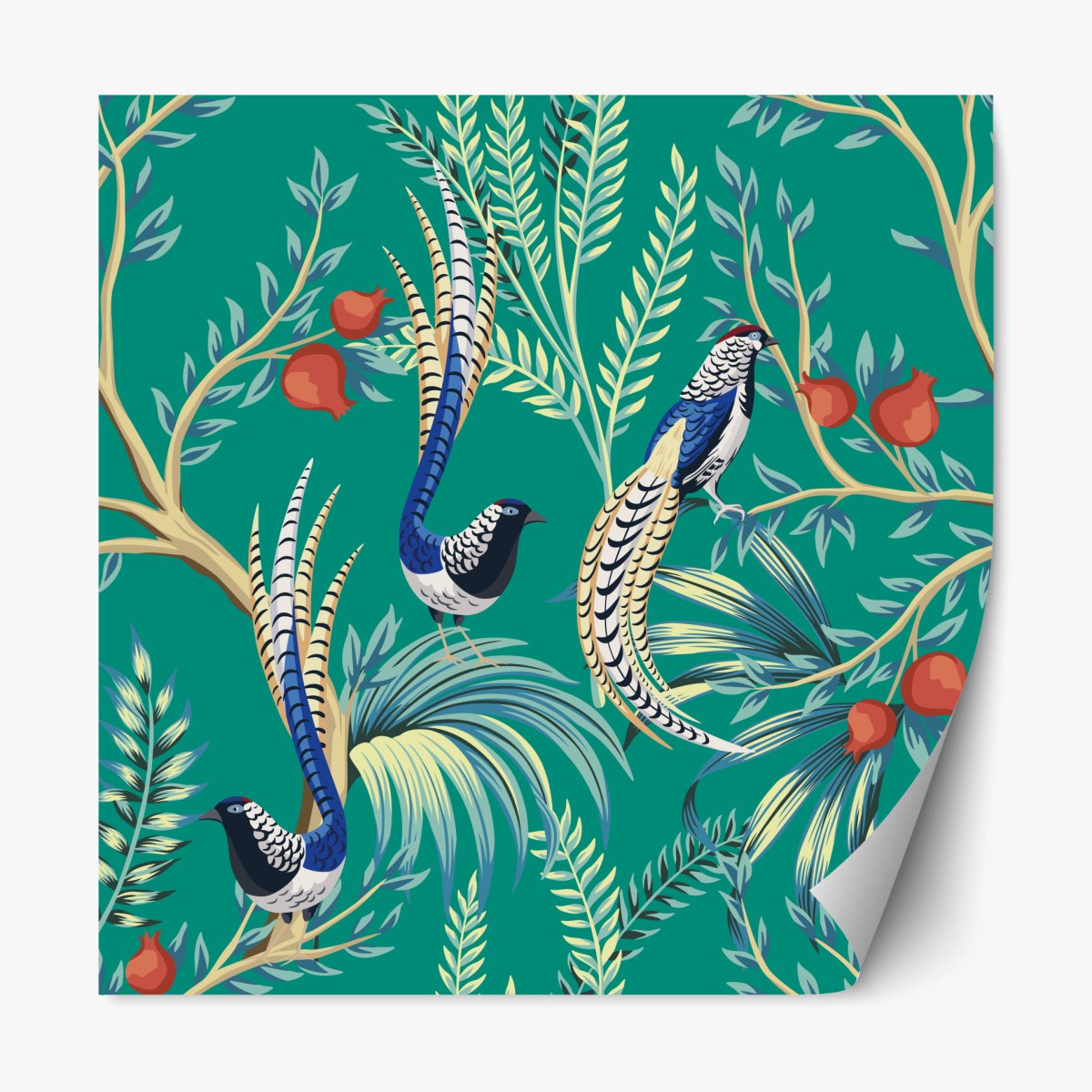 Repositionable sticker exotic bird and pomegranate pattern • Wallissimo® Repositionable sticker exotic bird and pomegranate pattern • Wallissimo®