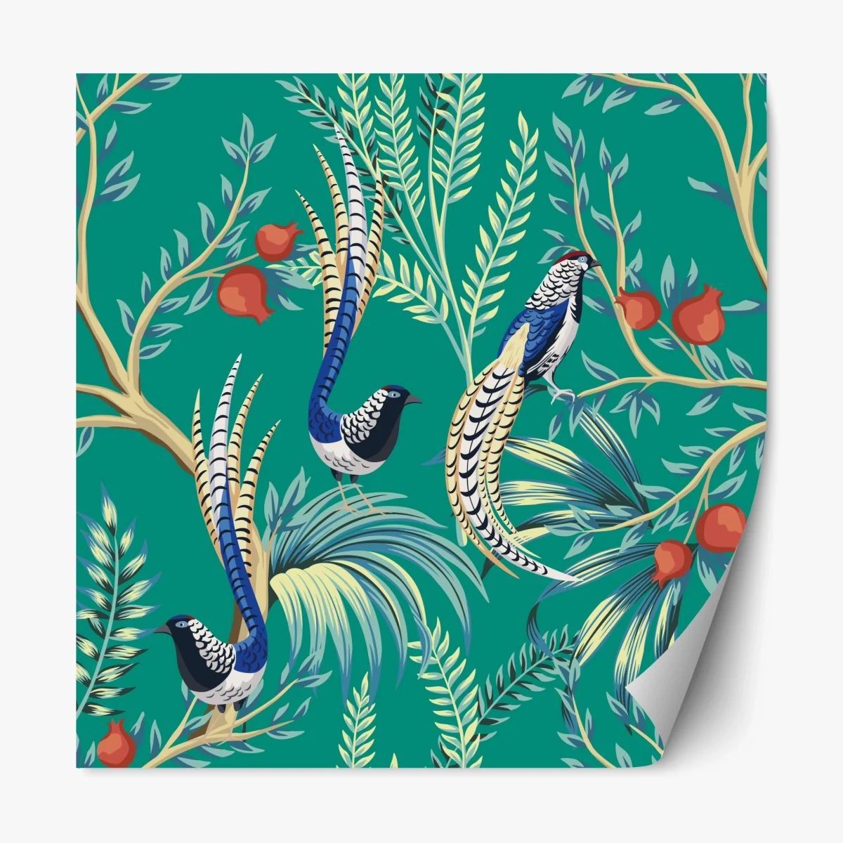 Repositionable sticker exotic bird and pomegranate pattern ⁕ Wallissimo® Repositionable sticker exotic bird and pomegranate pattern ⁕ Wallissimo®