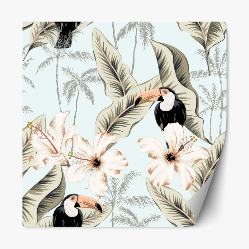 Repositionable sticker tropical toucan botanical print