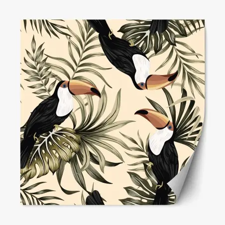 Repositionable sticker tropical toucan botanical print • Wallissimo®