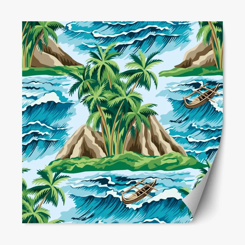 Repositionable sticker tropical island seascape pattern