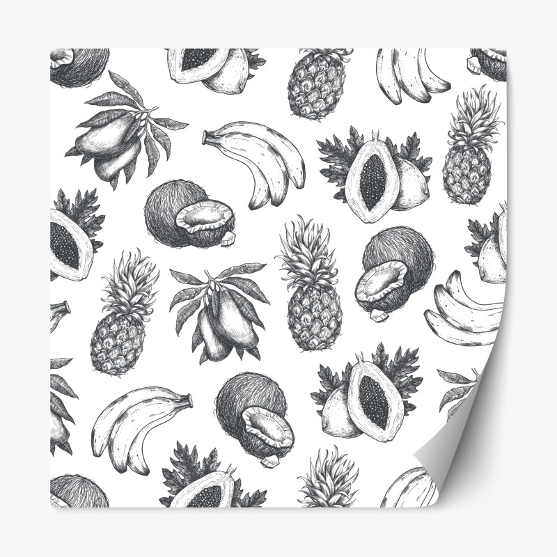 Repositionable sticker hand drawn tropical fruit pattern