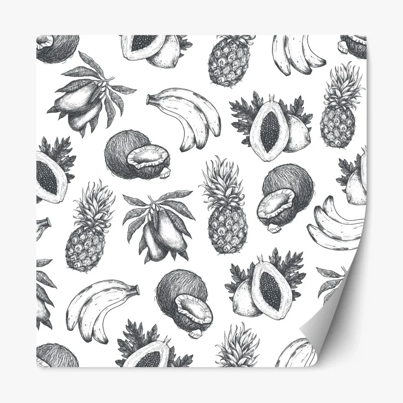 Repositionable sticker hand drawn tropical fruit pattern