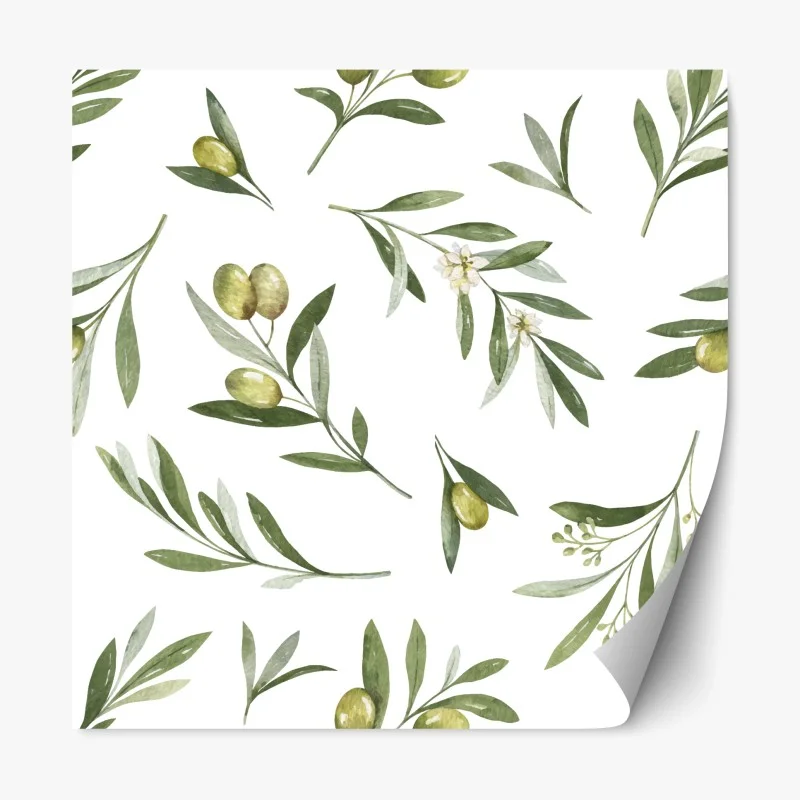 Repositionable sticker olive branch watercolor pattern