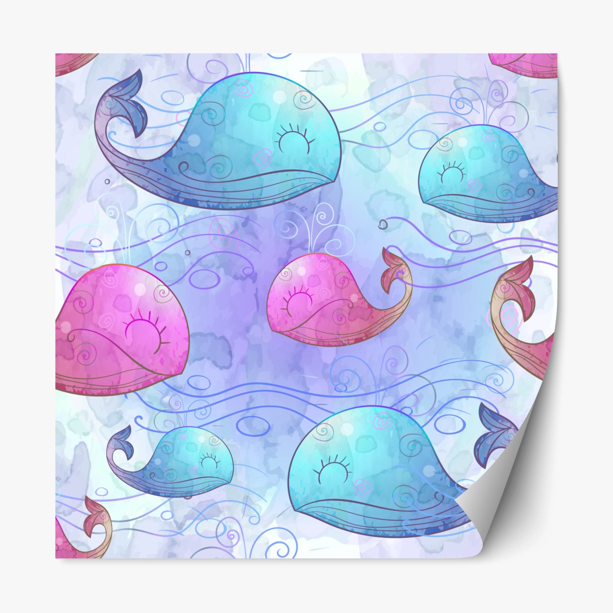 Repositionable sticker watercolor whale dream pattern • Wallissimo® Repositionable sticker watercolor whale dream pattern • Wallissimo®