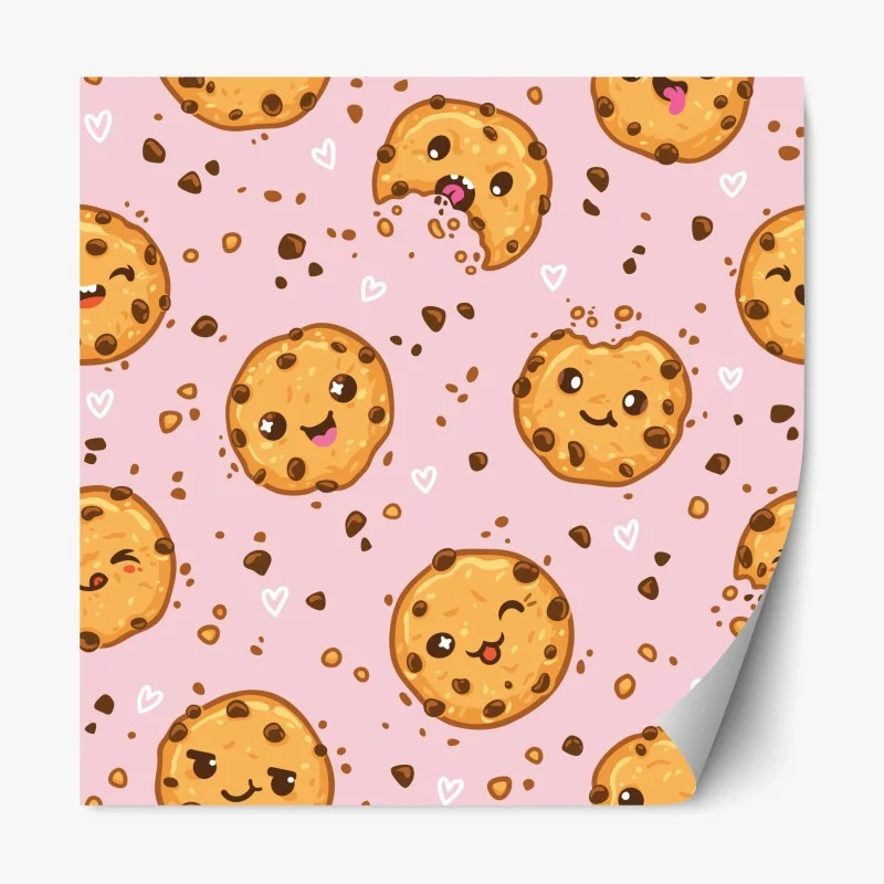 Repositionable sticker cute kawaii cookie pattern on pink background