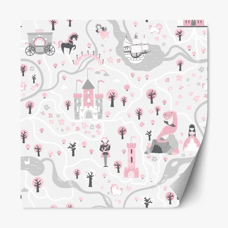 Repositionable sticker pastel fairytale map