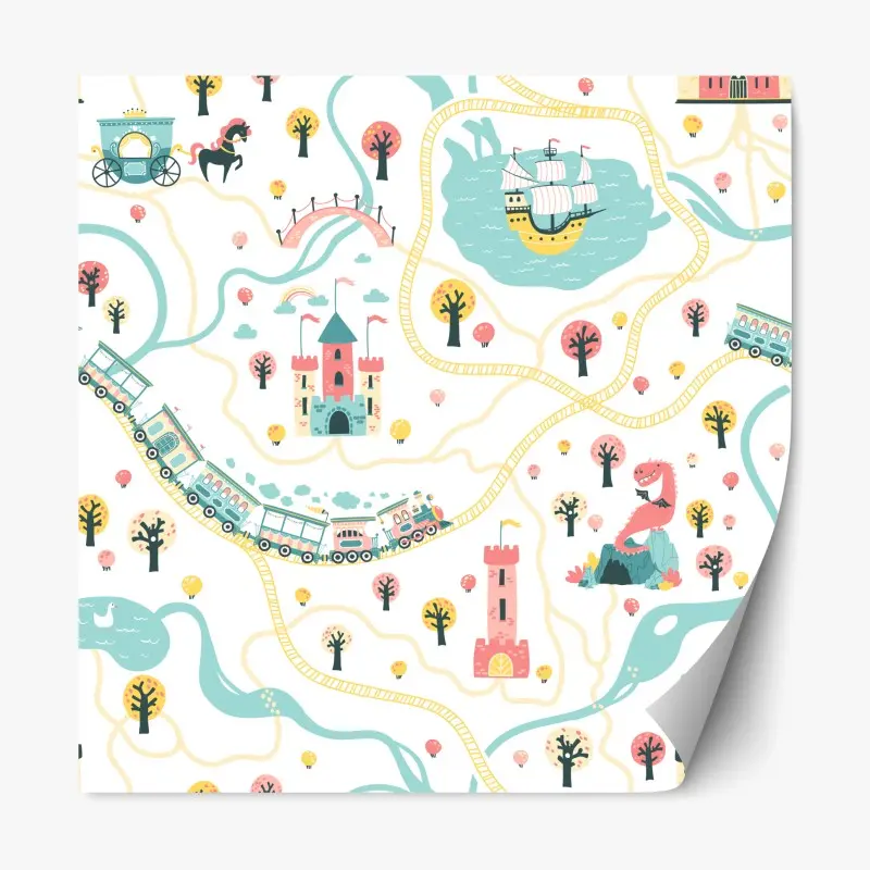 Repositionable sticker whimsical pastel adventure map