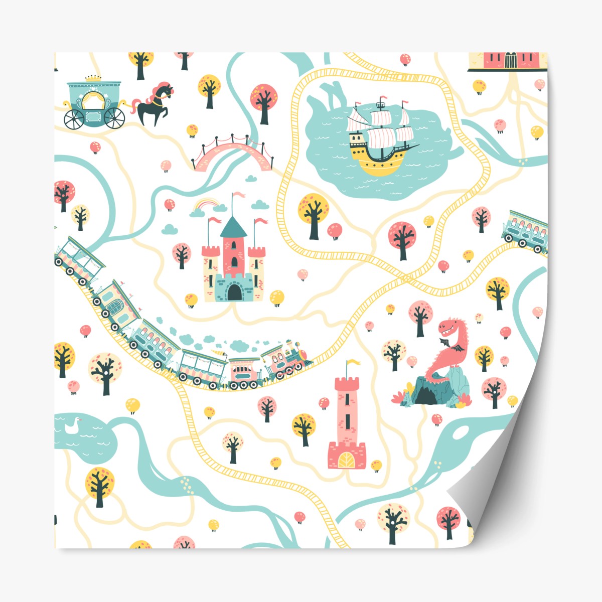 Repositionable sticker whimsical pastel adventure map • Wallissimo®